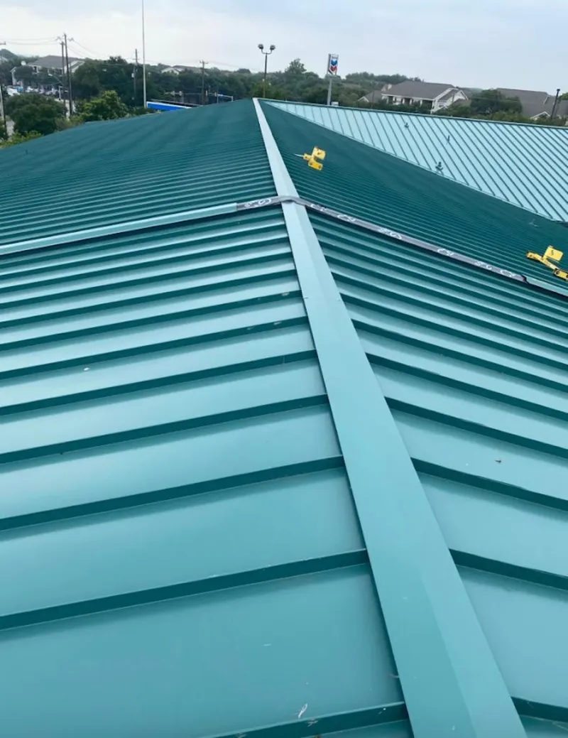 Green commercial metal roof ridge and valley for Metal Roof Repair in Rohnert Park